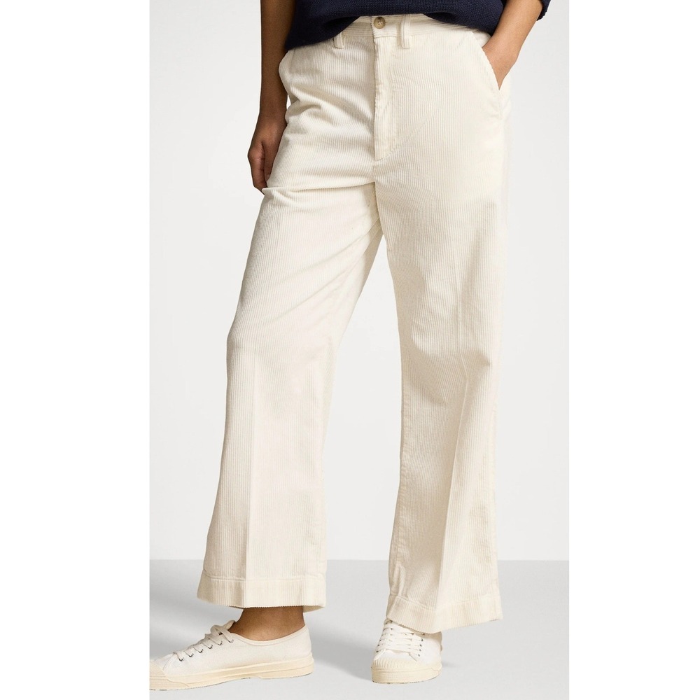 Polo Ralph Lauren NWT Women Cropped Flat Front Corduroy Trousers Cream- Size 16